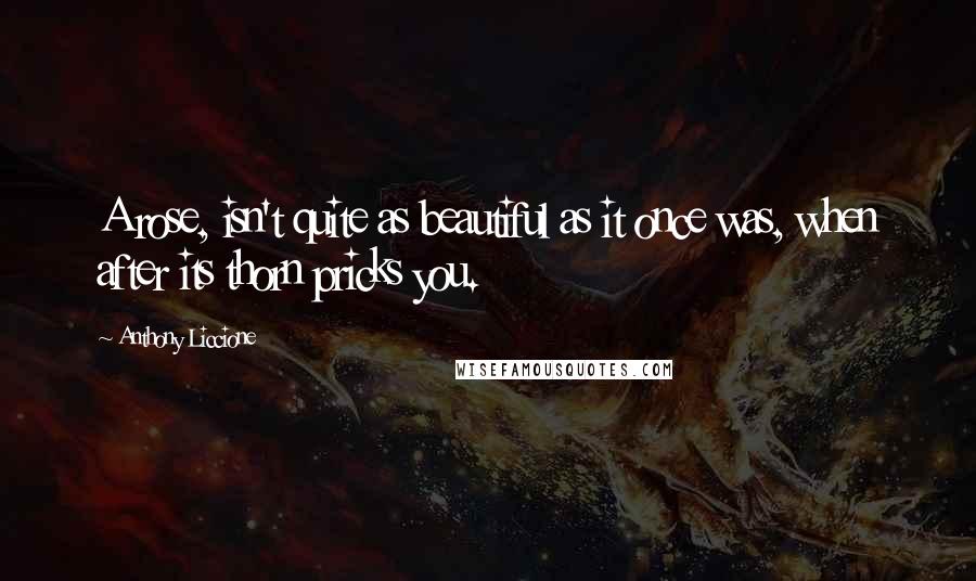 Anthony Liccione Quotes: A rose, isn't quite as beautiful as it once was, when after its thorn pricks you.