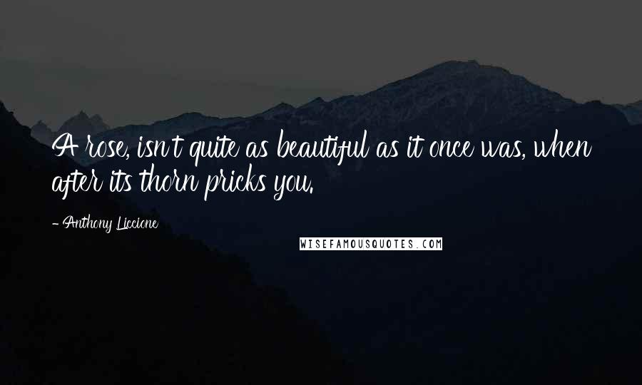 Anthony Liccione Quotes: A rose, isn't quite as beautiful as it once was, when after its thorn pricks you.