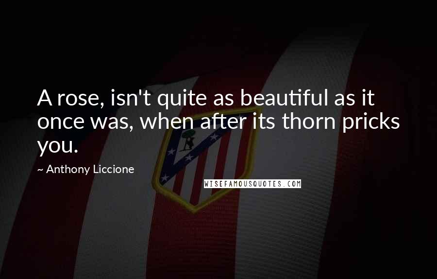 Anthony Liccione Quotes: A rose, isn't quite as beautiful as it once was, when after its thorn pricks you.