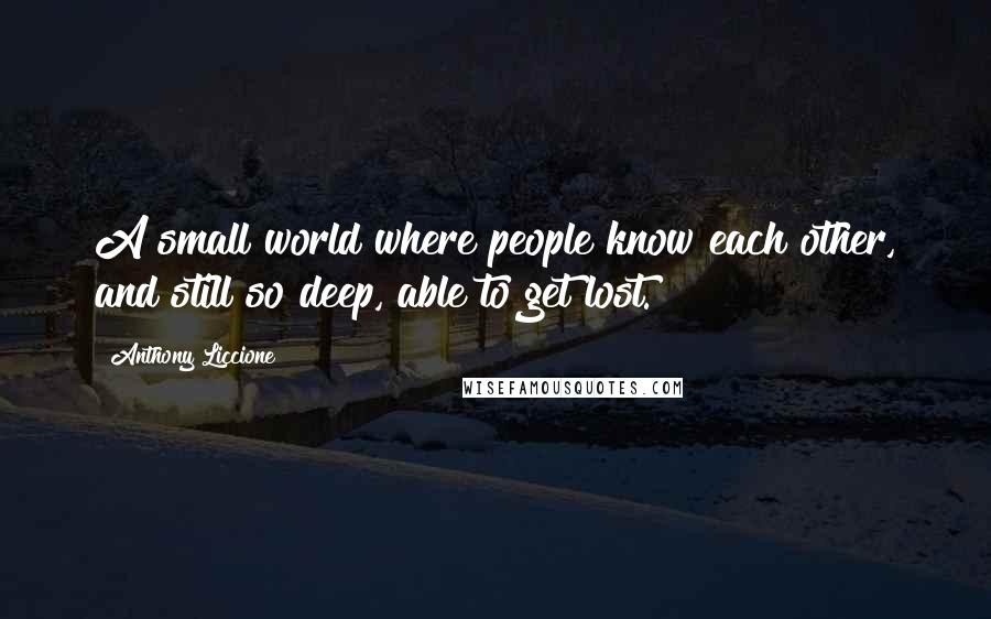 Anthony Liccione Quotes: A small world where people know each other, and still so deep, able to get lost.
