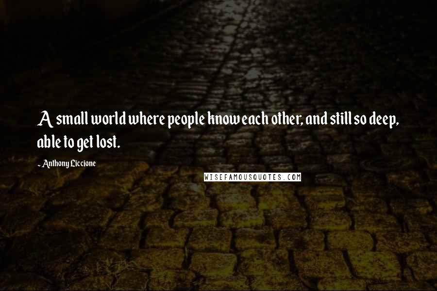 Anthony Liccione Quotes: A small world where people know each other, and still so deep, able to get lost.