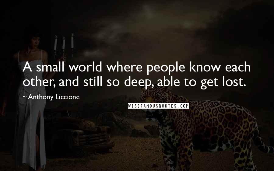 Anthony Liccione Quotes: A small world where people know each other, and still so deep, able to get lost.