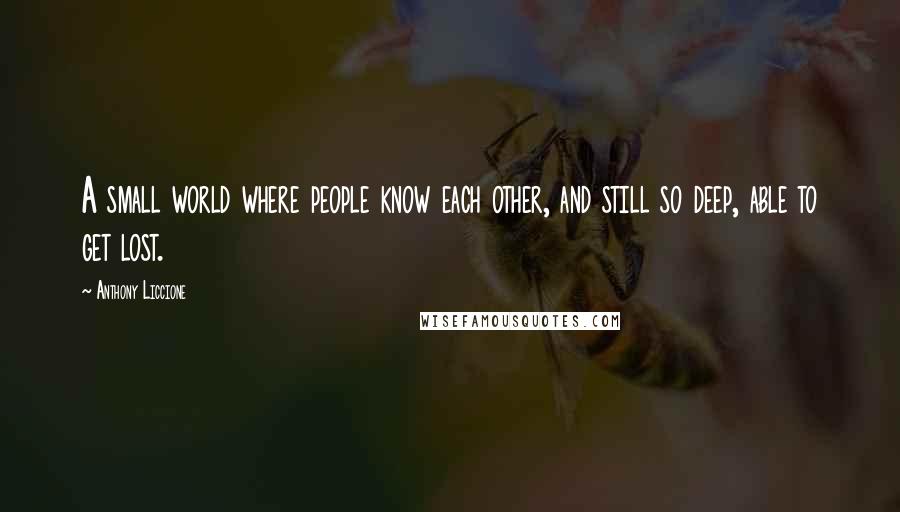 Anthony Liccione Quotes: A small world where people know each other, and still so deep, able to get lost.