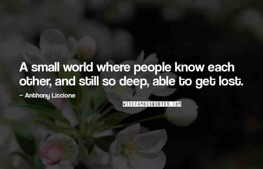 Anthony Liccione Quotes: A small world where people know each other, and still so deep, able to get lost.