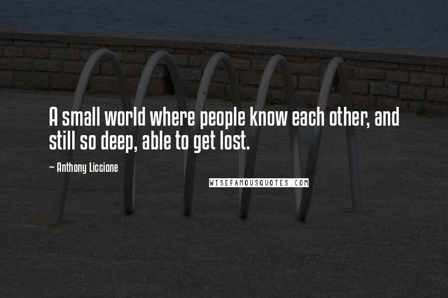 Anthony Liccione Quotes: A small world where people know each other, and still so deep, able to get lost.