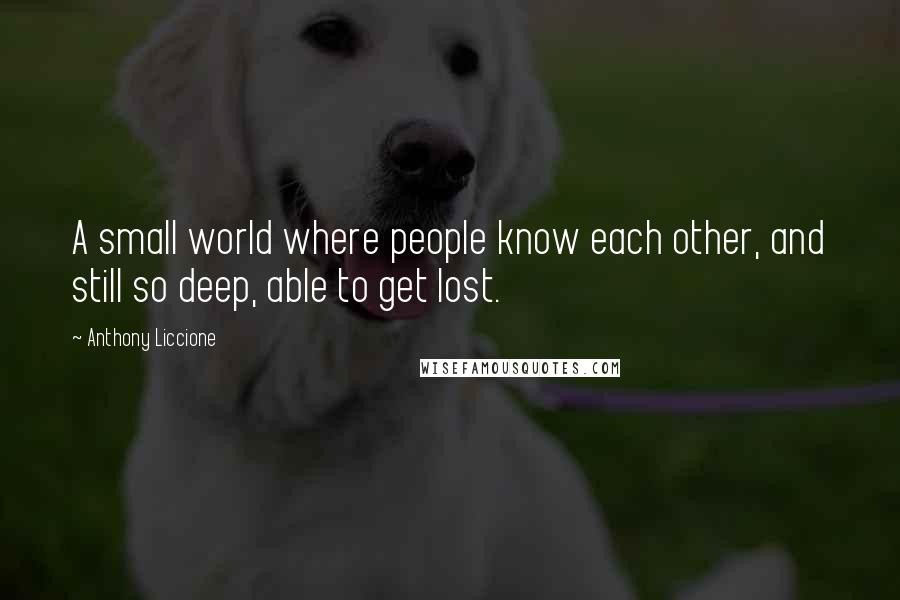 Anthony Liccione Quotes: A small world where people know each other, and still so deep, able to get lost.