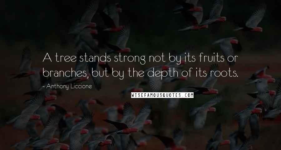 Anthony Liccione Quotes: A tree stands strong not by its fruits or branches, but by the depth of its roots.
