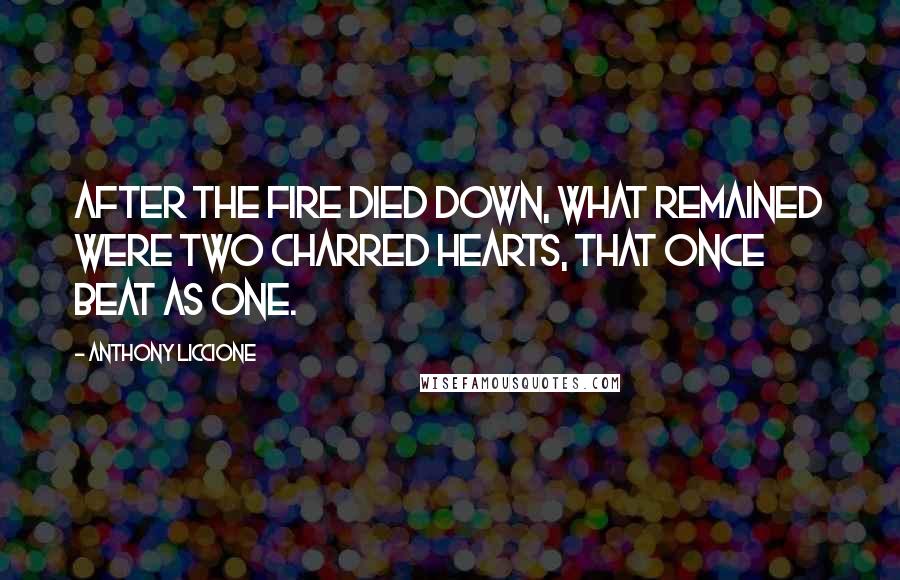 Anthony Liccione Quotes: After the fire died down, what remained were two charred hearts, that once beat as one.