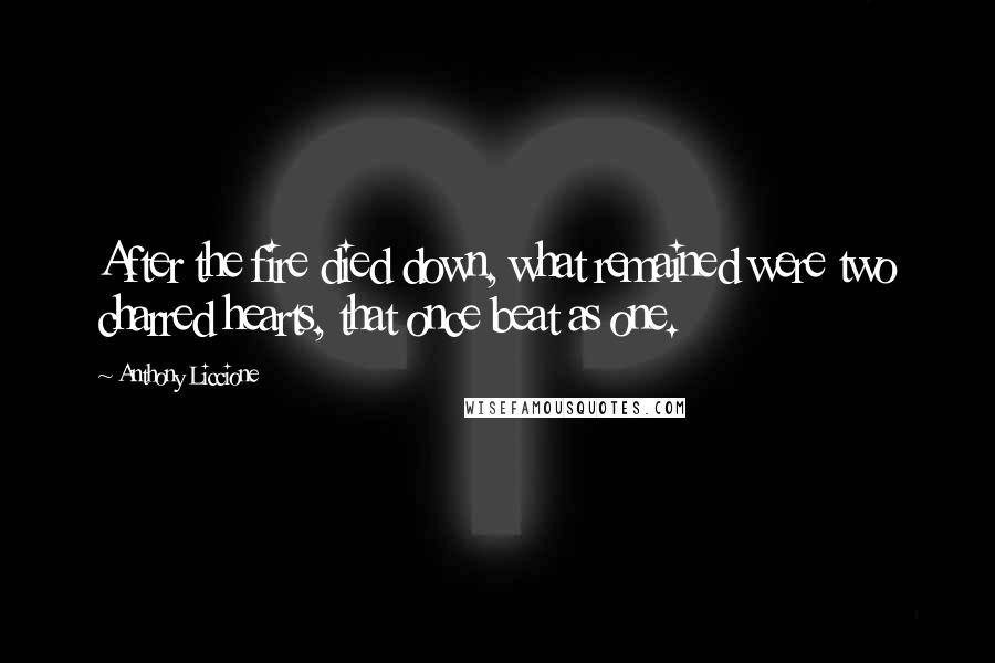 Anthony Liccione Quotes: After the fire died down, what remained were two charred hearts, that once beat as one.