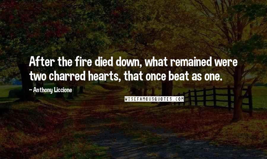 Anthony Liccione Quotes: After the fire died down, what remained were two charred hearts, that once beat as one.