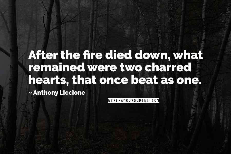 Anthony Liccione Quotes: After the fire died down, what remained were two charred hearts, that once beat as one.