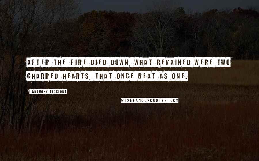 Anthony Liccione Quotes: After the fire died down, what remained were two charred hearts, that once beat as one.