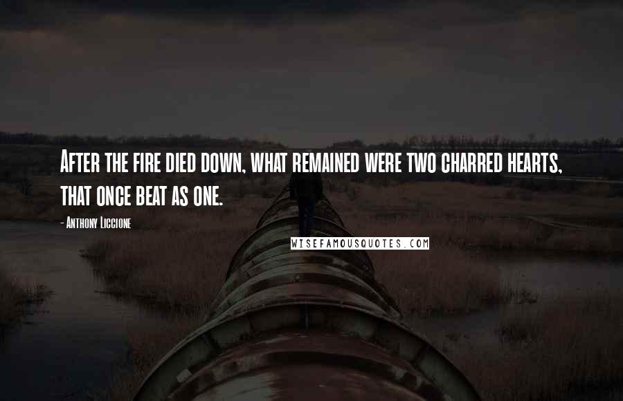 Anthony Liccione Quotes: After the fire died down, what remained were two charred hearts, that once beat as one.