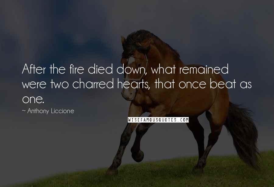 Anthony Liccione Quotes: After the fire died down, what remained were two charred hearts, that once beat as one.