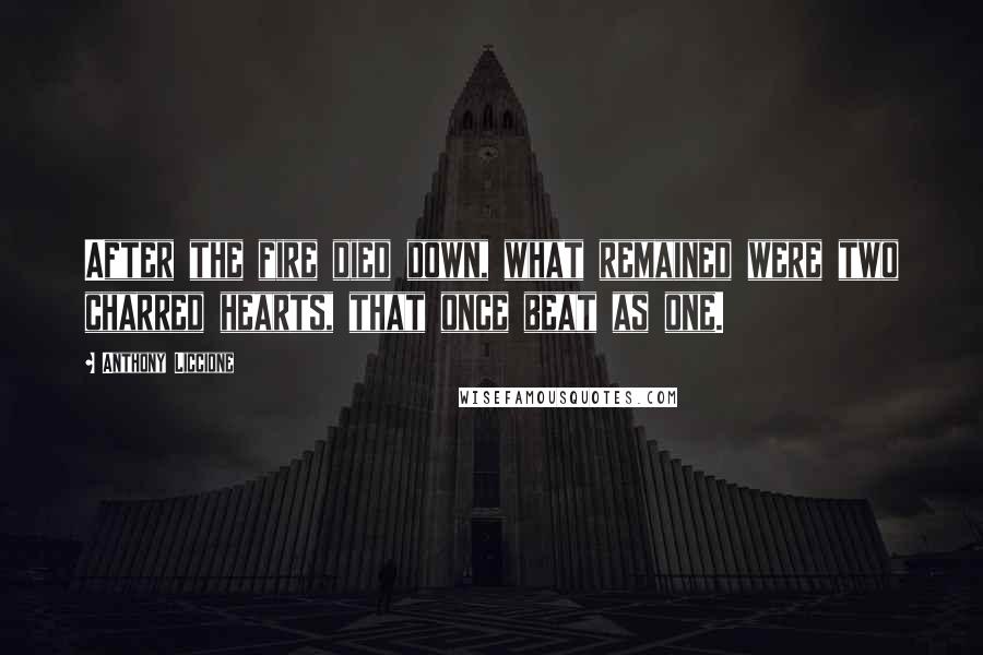 Anthony Liccione Quotes: After the fire died down, what remained were two charred hearts, that once beat as one.