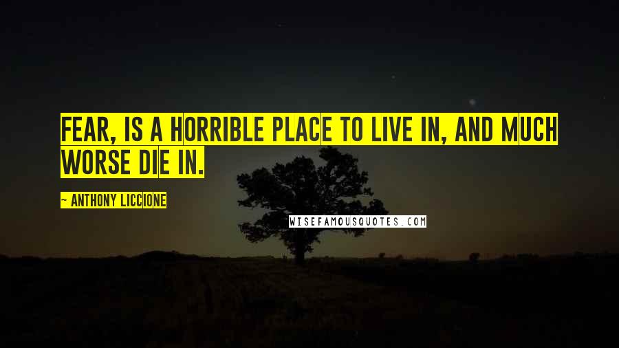 Anthony Liccione Quotes: Fear, is a horrible place to live in, and much worse die in.