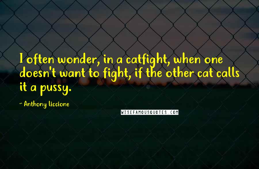 Anthony Liccione Quotes: I often wonder, in a catfight, when one doesn't want to fight, if the other cat calls it a pussy.