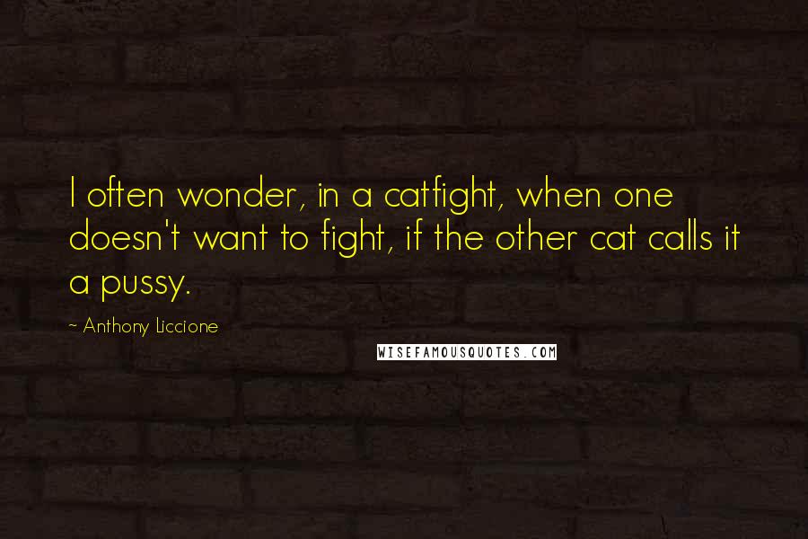 Anthony Liccione Quotes: I often wonder, in a catfight, when one doesn't want to fight, if the other cat calls it a pussy.