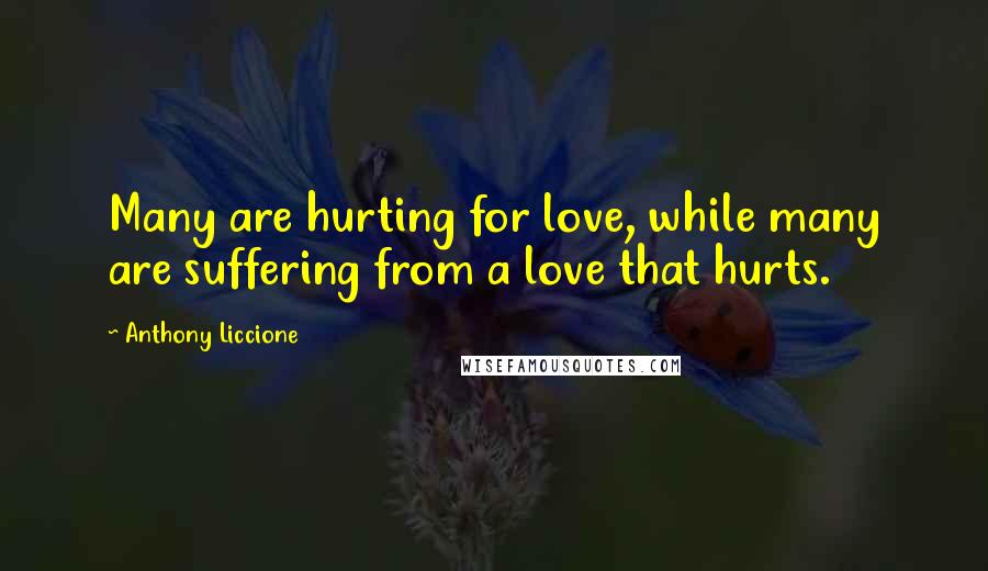 Anthony Liccione Quotes: Many are hurting for love, while many are suffering from a love that hurts.
