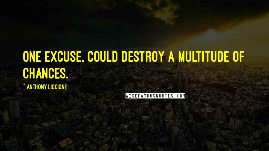 Anthony Liccione Quotes: One excuse, could destroy a multitude of chances.