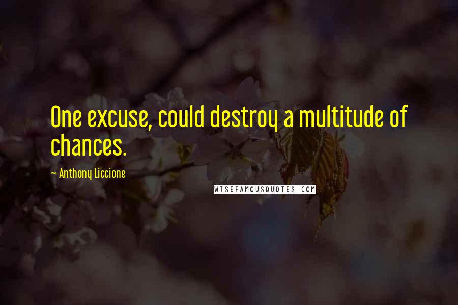 Anthony Liccione Quotes: One excuse, could destroy a multitude of chances.