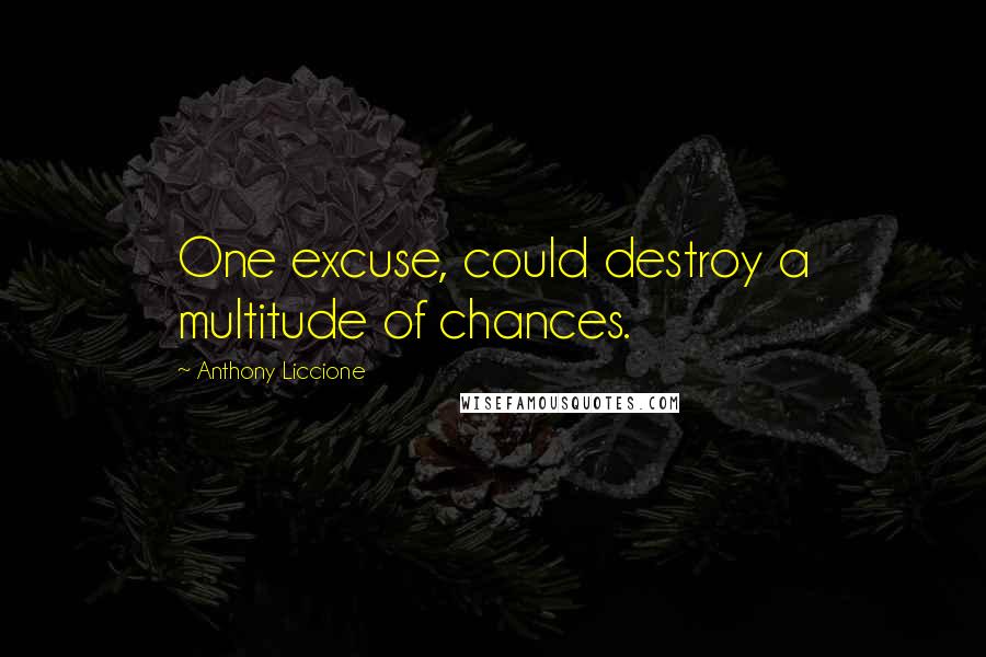 Anthony Liccione Quotes: One excuse, could destroy a multitude of chances.