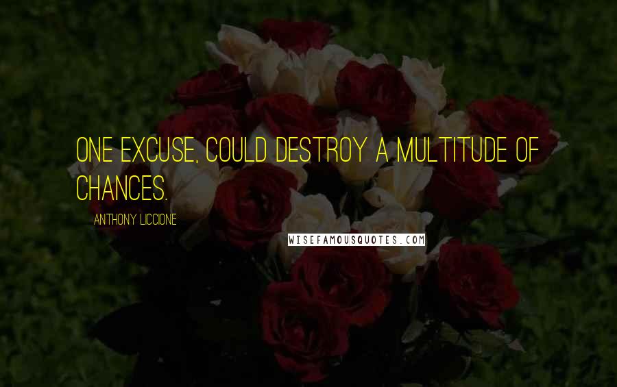 Anthony Liccione Quotes: One excuse, could destroy a multitude of chances.