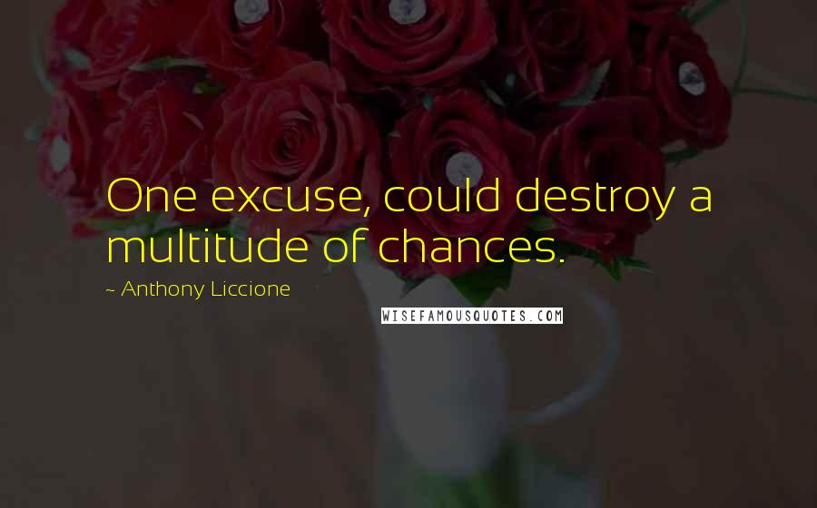 Anthony Liccione Quotes: One excuse, could destroy a multitude of chances.