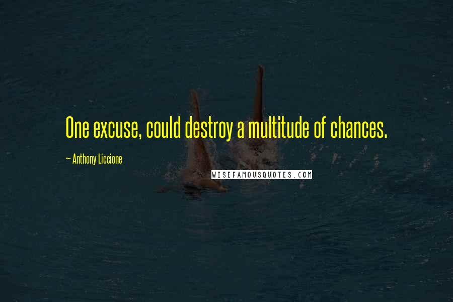 Anthony Liccione Quotes: One excuse, could destroy a multitude of chances.