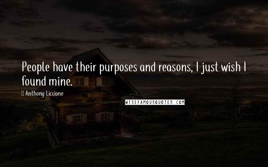 Anthony Liccione Quotes: People have their purposes and reasons, I just wish I found mine.