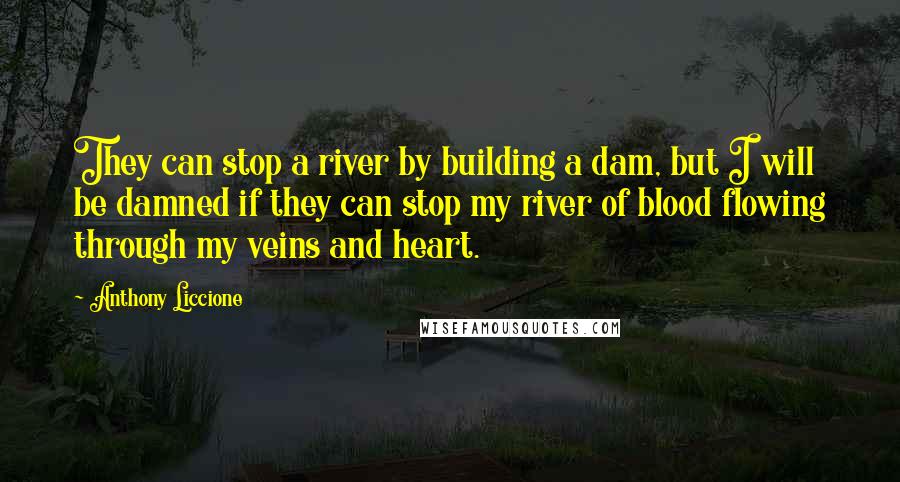 Anthony Liccione Quotes: They can stop a river by building a dam, but I will be damned if they can stop my river of blood flowing through my veins and heart.