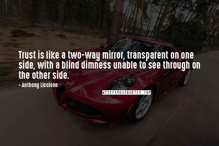 Anthony Liccione Quotes: Trust is like a two-way mirror, transparent on one side, with a blind dimness unable to see through on the other side.