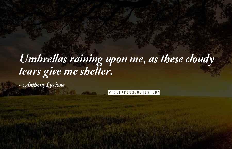 Anthony Liccione Quotes: Umbrellas raining upon me, as these cloudy tears give me shelter.