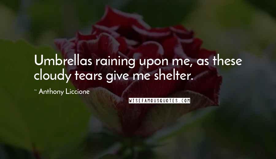 Anthony Liccione Quotes: Umbrellas raining upon me, as these cloudy tears give me shelter.