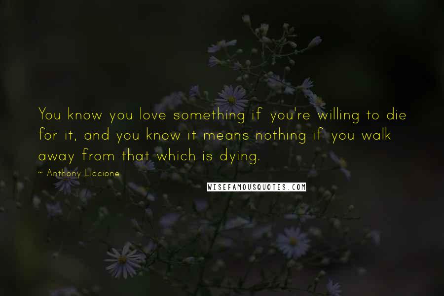 Anthony Liccione Quotes: You know you love something if you're willing to die for it, and you know it means nothing if you walk away from that which is dying.