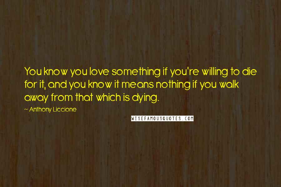 Anthony Liccione Quotes: You know you love something if you're willing to die for it, and you know it means nothing if you walk away from that which is dying.