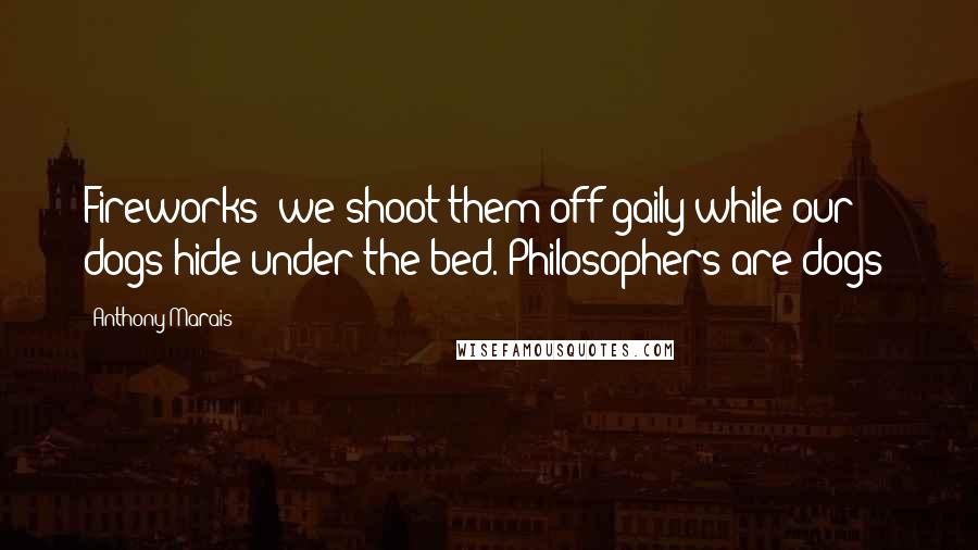 Anthony Marais Quotes: Fireworks: we shoot them off gaily while our dogs hide under the bed. Philosophers are dogs!