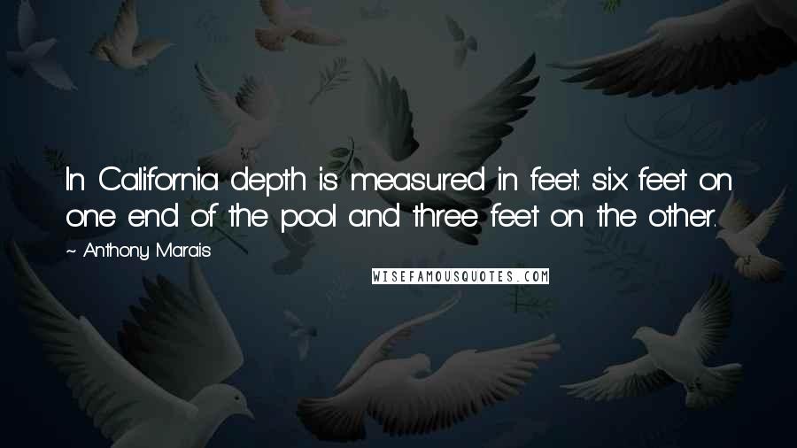 Anthony Marais Quotes: In California depth is measured in feet: six feet on one end of the pool and three feet on the other.