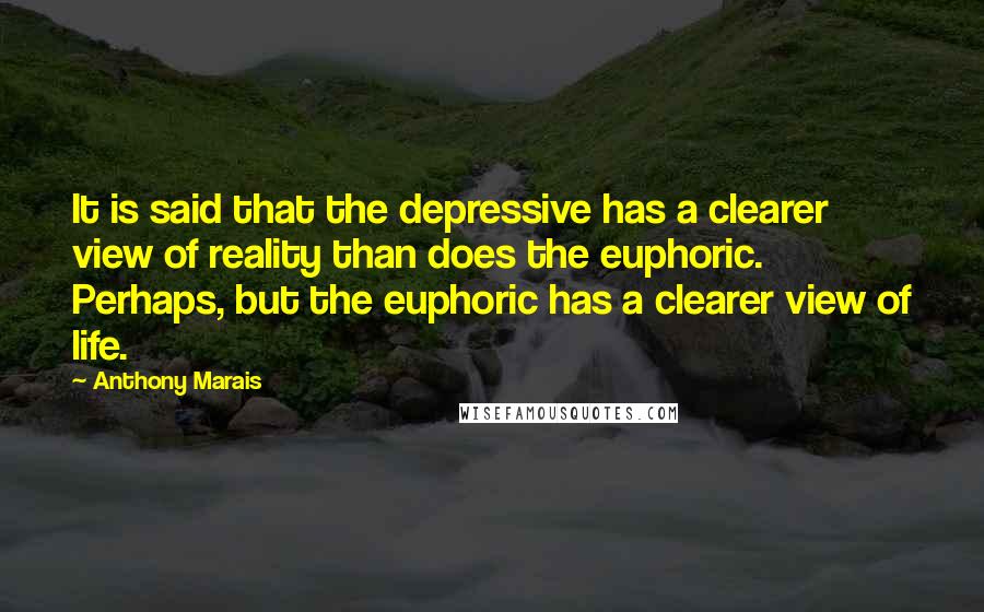 Anthony Marais Quotes: It is said that the depressive has a clearer view of reality than does the euphoric. Perhaps, but the euphoric has a clearer view of life.