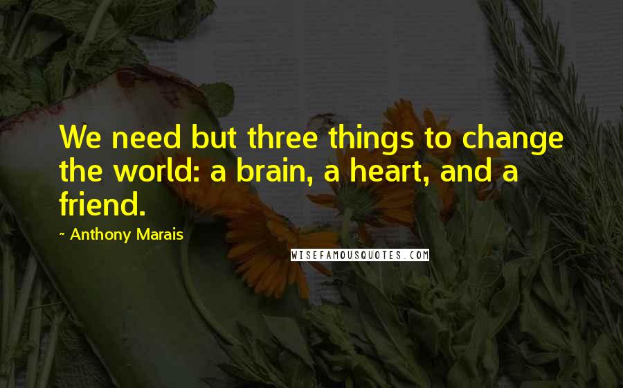 Anthony Marais Quotes: We need but three things to change the world: a brain, a heart, and a friend.