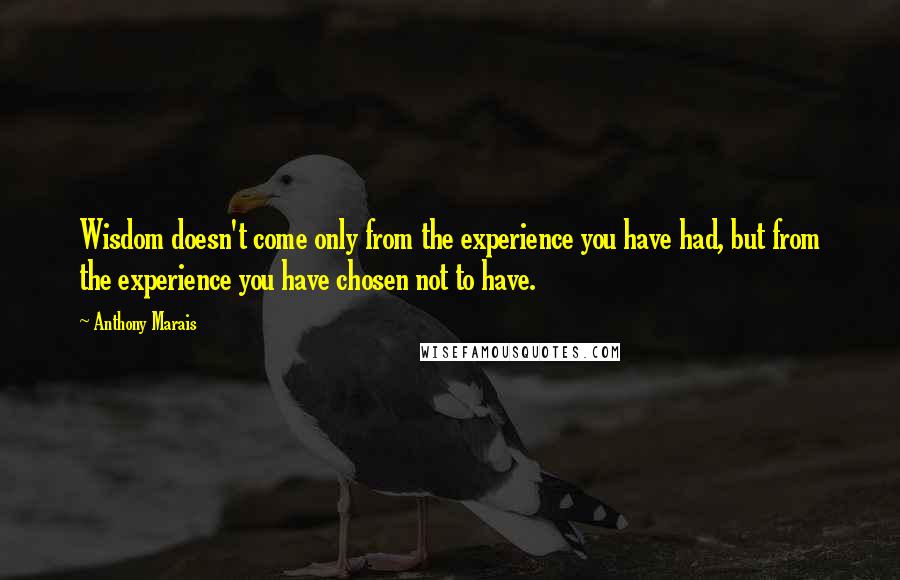 Anthony Marais Quotes: Wisdom doesn't come only from the experience you have had, but from the experience you have chosen not to have.