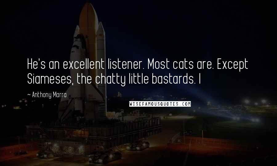 Anthony Marra Quotes: He's an excellent listener. Most cats are. Except Siameses, the chatty little bastards. I