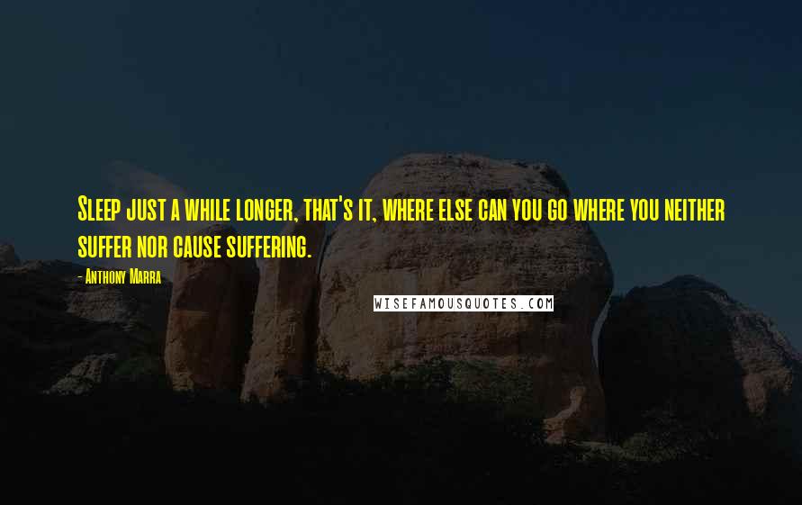 Anthony Marra Quotes: Sleep just a while longer, that's it, where else can you go where you neither suffer nor cause suffering.