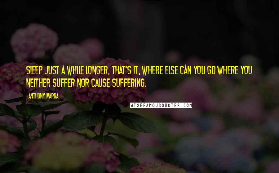 Anthony Marra Quotes: Sleep just a while longer, that's it, where else can you go where you neither suffer nor cause suffering.