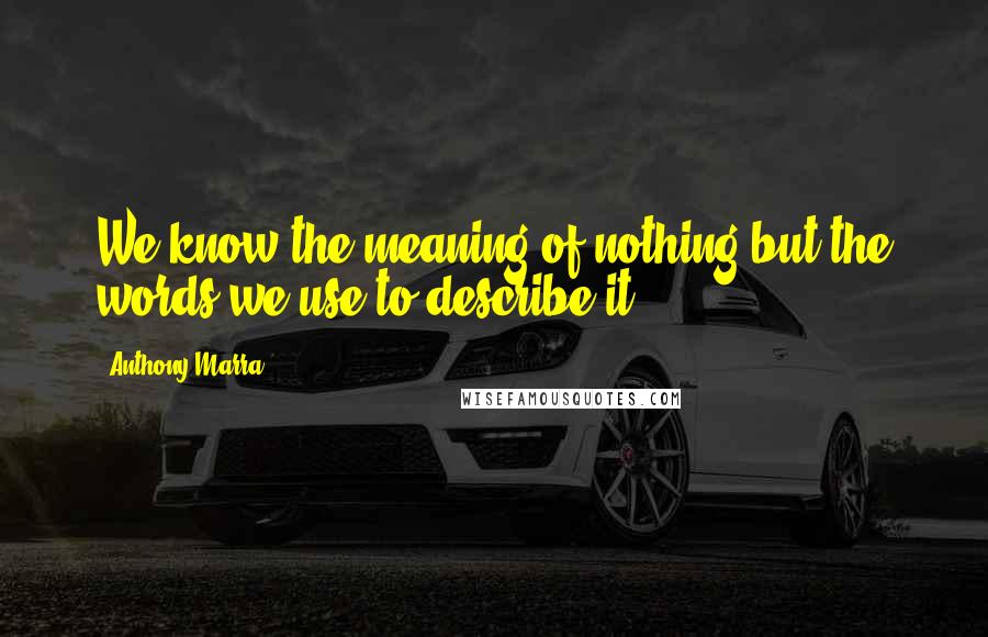 Anthony Marra Quotes: We know the meaning of nothing but the words we use to describe it.