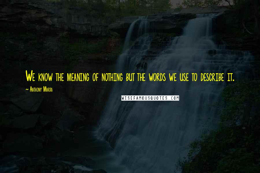 Anthony Marra Quotes: We know the meaning of nothing but the words we use to describe it.