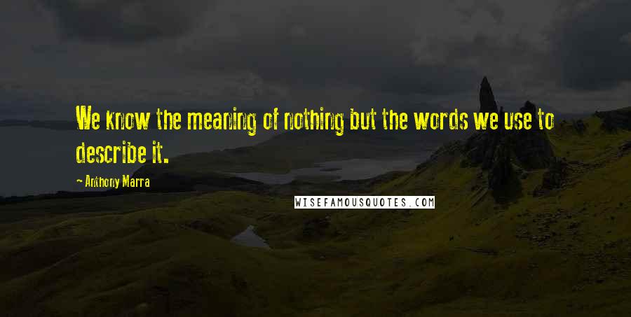 Anthony Marra Quotes: We know the meaning of nothing but the words we use to describe it.