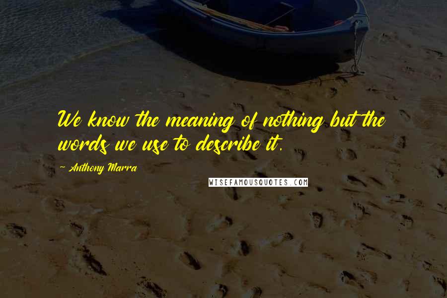 Anthony Marra Quotes: We know the meaning of nothing but the words we use to describe it.