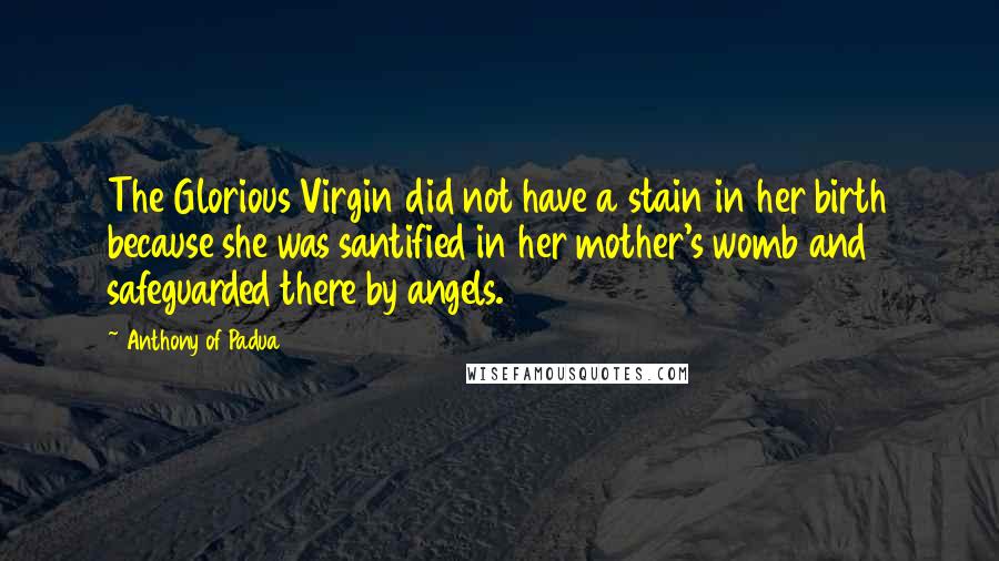 Anthony Of Padua Quotes: The Glorious Virgin did not have a stain in her birth because she was santified in her mother's womb and safeguarded there by angels.