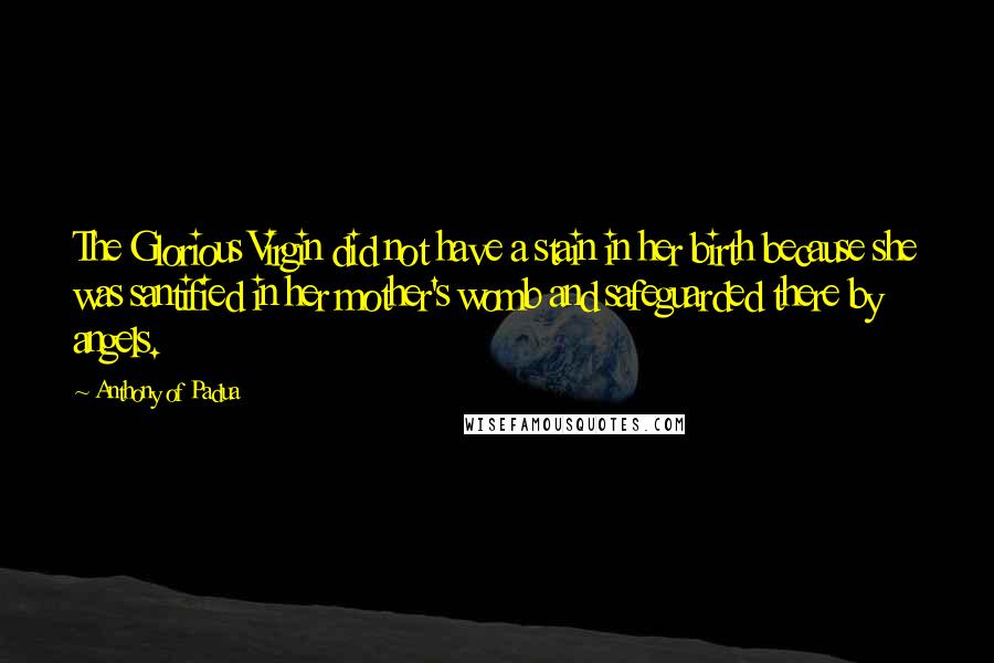 Anthony Of Padua Quotes: The Glorious Virgin did not have a stain in her birth because she was santified in her mother's womb and safeguarded there by angels.